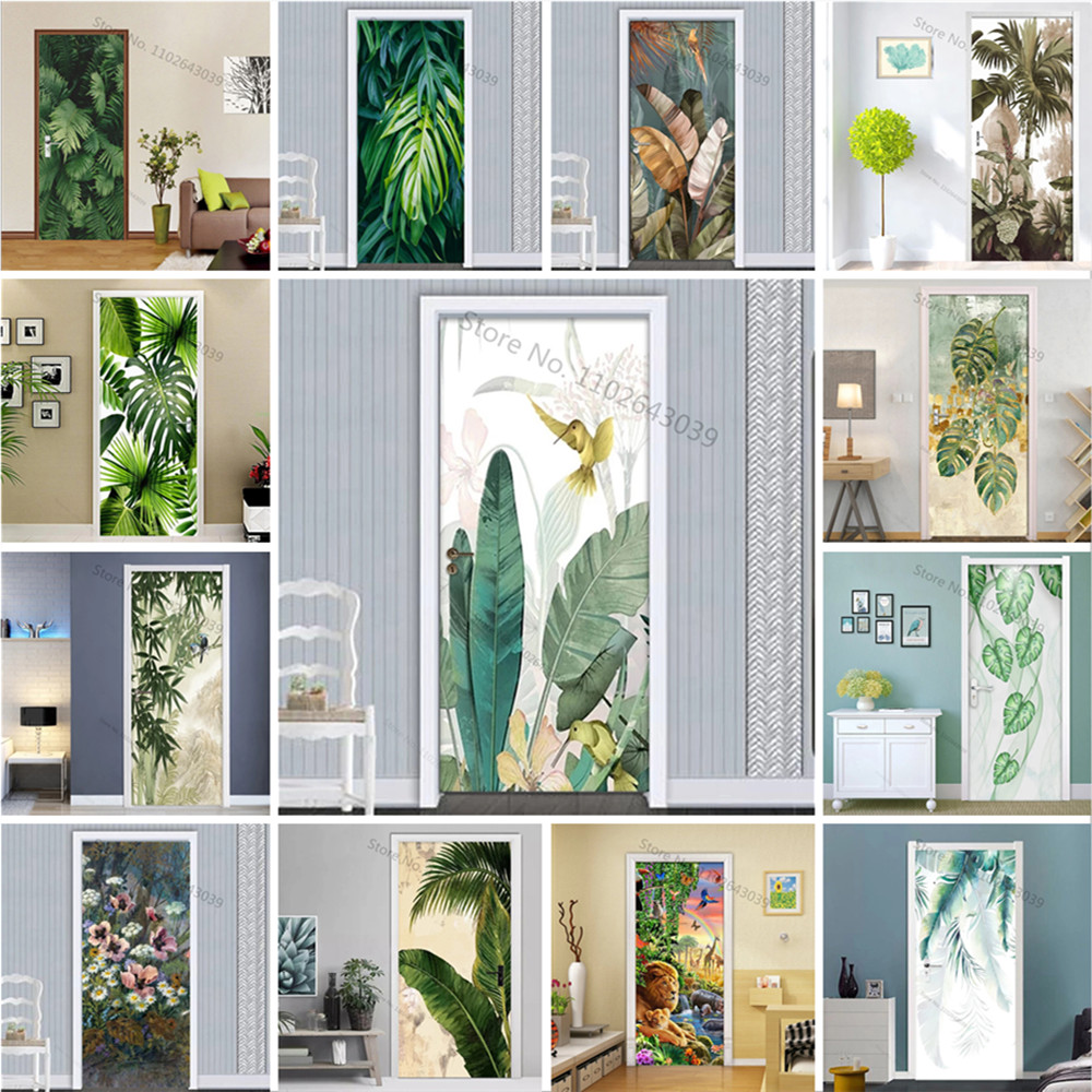 Interior Design Home - สติ๊กเกอร์ตกแต่งโปสเตอร์ศิลปะแบบลอกออกได้กันน้ำได้ลายใบไม้สีเขียวสติ๊กเกอร์แปะประตูนกการตกแต่งบ้าน