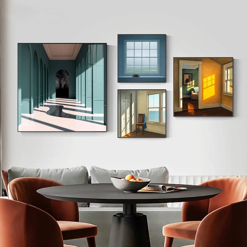 Interior Design Poster - Nordic หน้าต่างภายนอกภูมิทัศน์ภาพวาดผ้าใบพิมพ์ทิวทัศน์ภายใน Wall Art โปสเตอร์ภาพสําหรับตกแต่งบ้าน