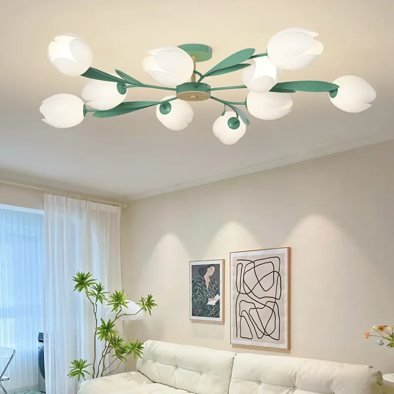 Interior Design Kitchen And Living Room - โคมไฟระย้าลายดอกไม้ โคมไฟเพดาน LED สไตล์โมเดิร์น สำหรับห้องนอน ห้องนั่งเล่น