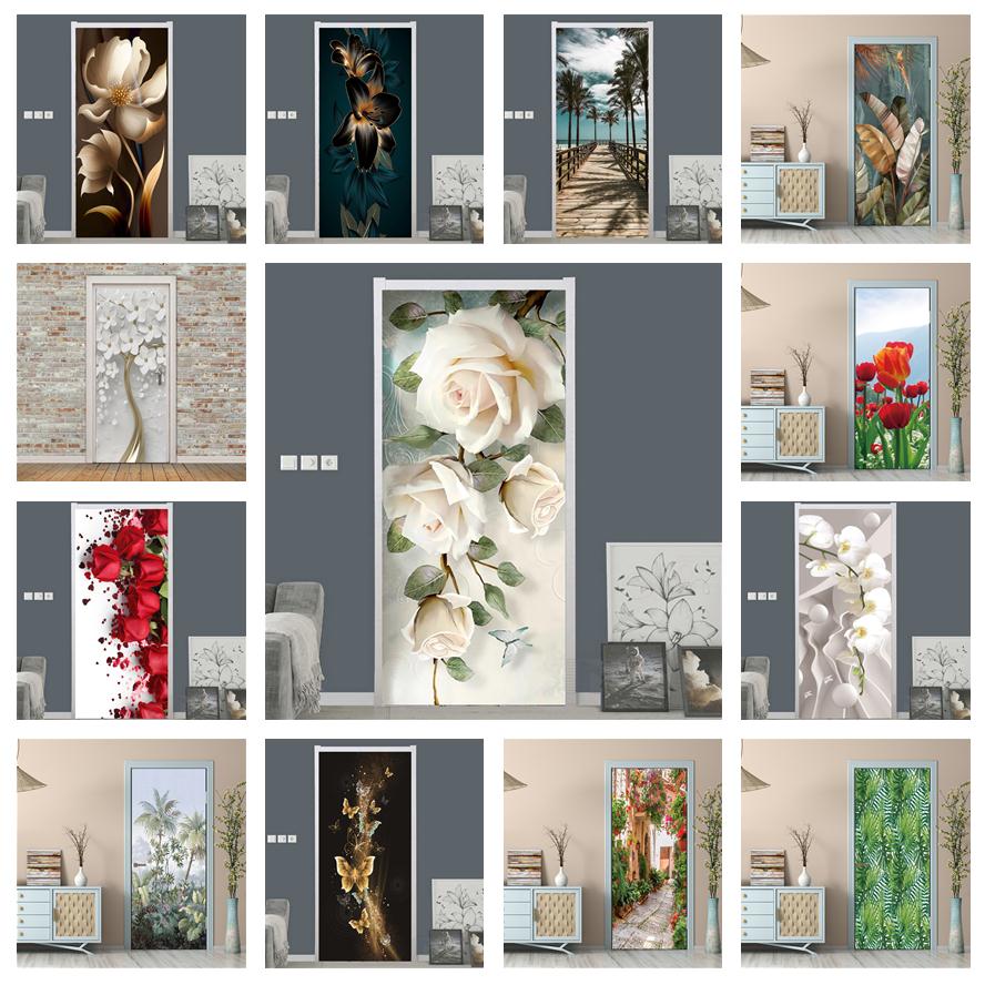 Interior Design Home - White Rose ดอกไม้วอลล์เปเปอร์สําหรับประตู Self-กาว Home Design